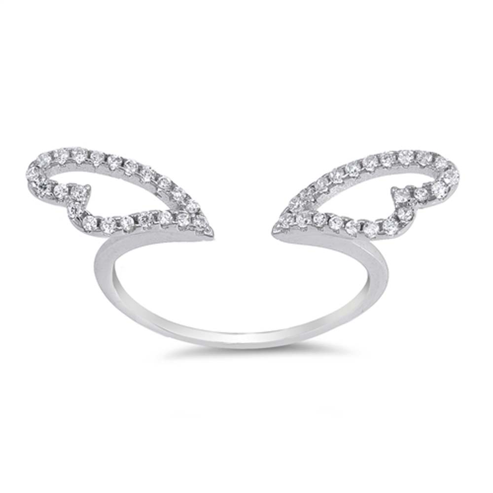 Sterling Silver Angel Wings Shaped Clear CZ RingAnd Face Height 6mm