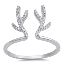 Load image into Gallery viewer, Sterling Silver Reindeer Antlers Shaped Clear CZ RingAnd Face Height 15mm