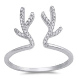 Sterling Silver Reindeer Antlers Shaped Clear CZ RingAnd Face Height 15mm