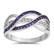 Load image into Gallery viewer, Sterling Silver Infinity Shaped Clear CZ Ring With Amethyst StonesAnd Face Height 10mm