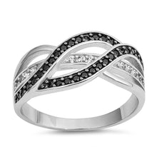 Load image into Gallery viewer, Sterling Silver Infinity Shaped Clear CZ Ring With Black StonesAnd Face Height 10mm