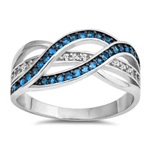 Load image into Gallery viewer, Sterling Silver Infinity Shaped Clear CZ Ring With Blue Topaz StonesAnd Face Height 10mm