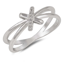 Load image into Gallery viewer, Sterling Silver Cross Shaped Clear CZ RingAnd Face Height 7mm