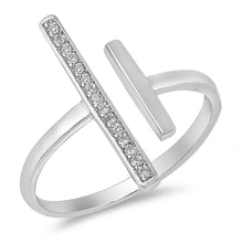 Load image into Gallery viewer, Sterling Silver Double Bars Shaped Clear CZ RingAnd Face Height 18mm