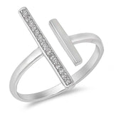 Sterling Silver Double Bars Shaped Clear CZ RingAnd Face Height 18mm