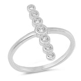 Sterling Silver Vertical Line Shaped Clear CZ RingAnd Face Height 21mm