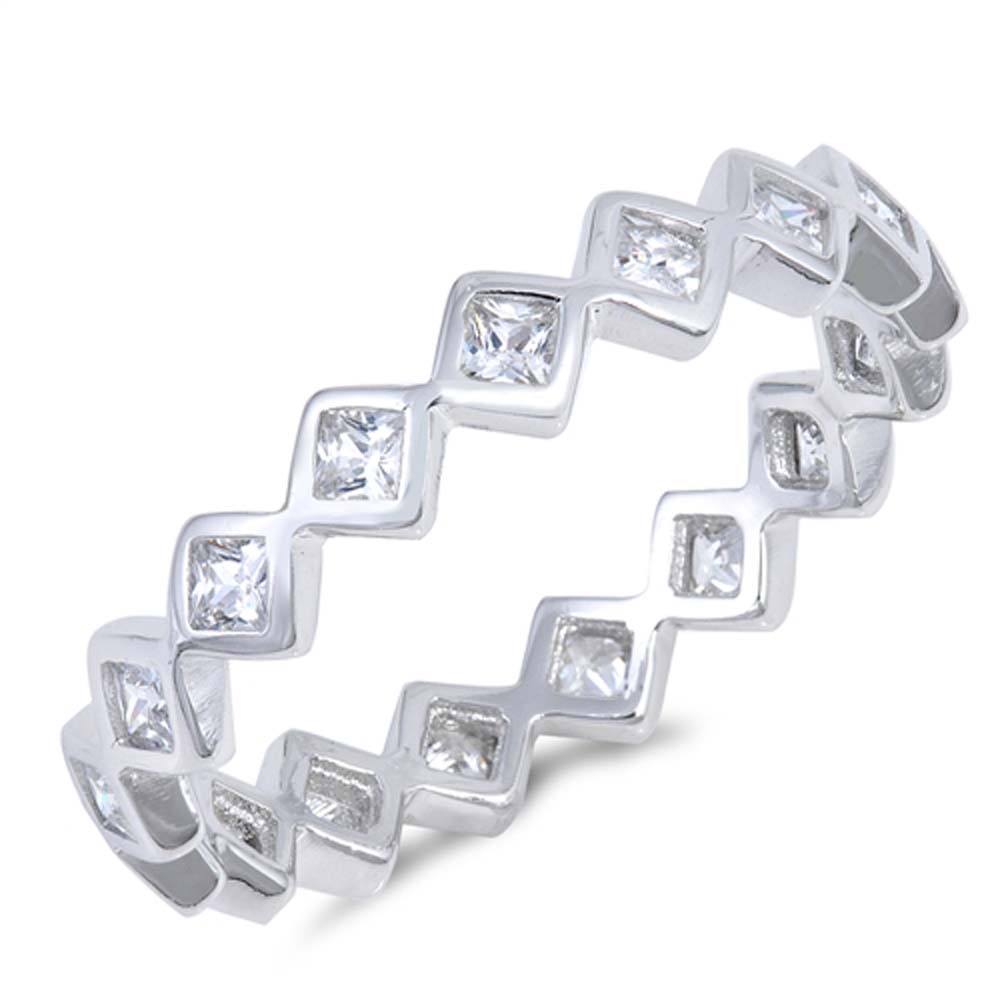 Sterling Silver Diamond Cut Shaped Clear CZ RingAnd Face Height 4mm