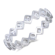 Load image into Gallery viewer, Sterling Silver Diamond Cut Shaped Clear CZ RingAnd Face Height 4mm