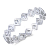 Sterling Silver Diamond Cut Shaped Clear CZ RingAnd Face Height 4mm