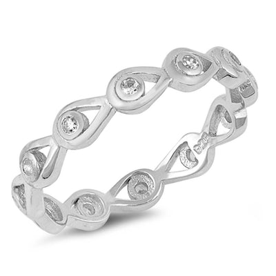 Sterling Silver Evil Eyes Shaped Clear CZ RingAnd Face Height 2.5mm
