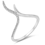 Sterling Silver Waves Shaped Clear CZ RingAnd Face Height 18mm