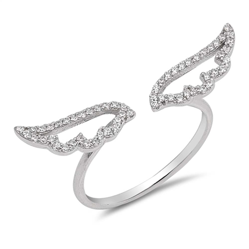 Sterling Silver Wings Shaped Clear CZ RingAnd Face Height 6mm