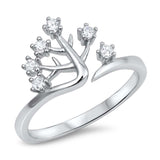 Sterling Silver Tree Shaped Clear CZ RingAnd Face Height 11mm