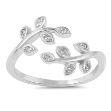 Load image into Gallery viewer, Sterling Silver Leaves Shaped Clear CZ RingAnd Face Height 13mm