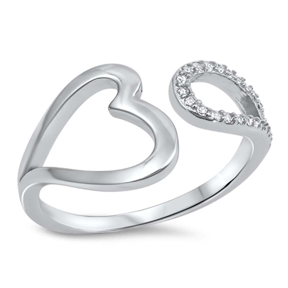 Sterling Silver Open Heart Shaped Clear CZ RingAnd Face Height 11mm