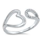 Sterling Silver Open Heart Shaped Clear CZ RingAnd Face Height 11mm