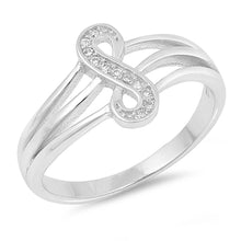 Load image into Gallery viewer, Sterling Silver Vertical Infinity Shaped Clear CZ RingAnd Face Height 11mm