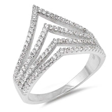 Load image into Gallery viewer, Sterling Silver Waves Shaped Clear CZ RingAnd Face Height 14mm