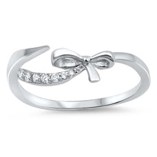 Load image into Gallery viewer, Sterling Silver Bow Shaped Clear CZ RingAnd Face Height 5mm