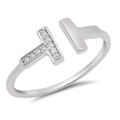 Sterling Silver Double Bars Shaped Clear CZ RingAnd Face Height 7mm