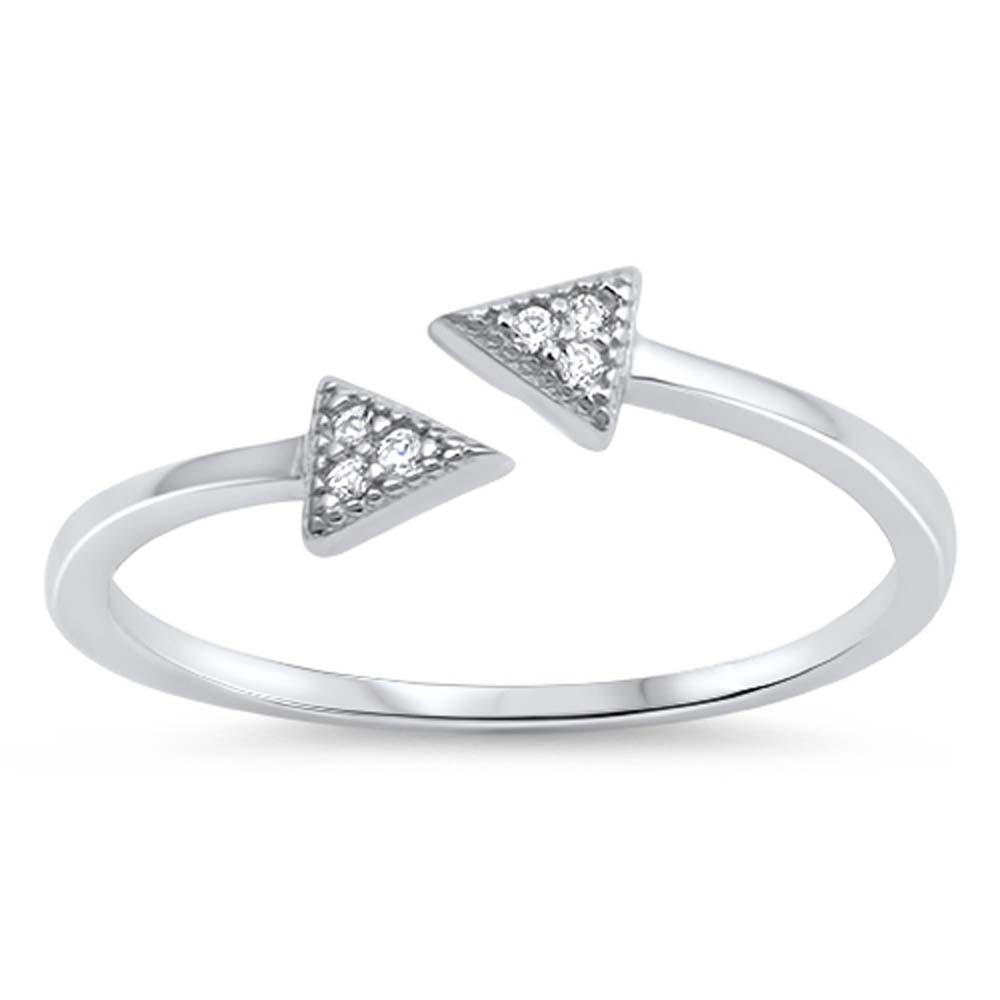 Sterling Silver Triangle Shaped Clear CZ RingAnd Face Height 4mm