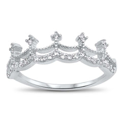 Sterling Silver Crown Shaped Clear CZ Ring, Face Height 6mm