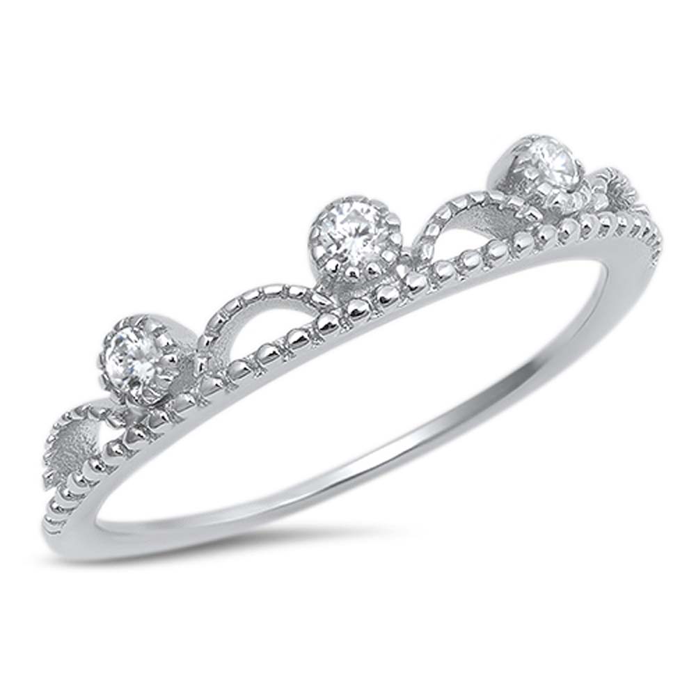 Sterling Silver Crown Shaped Clear CZ RingAnd Face Height 4mm