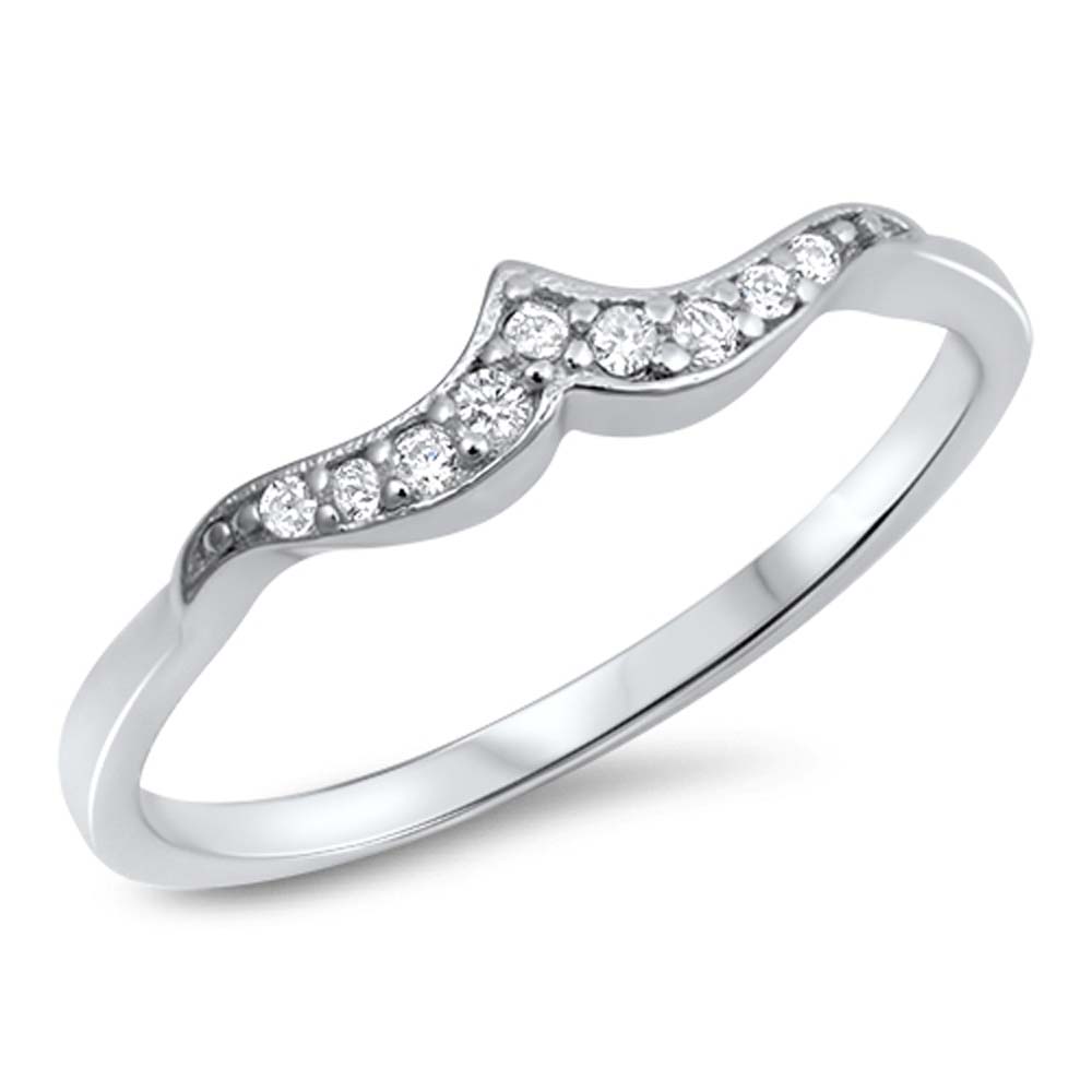 Sterling Silver Mini Wave Shaped Clear CZ RingAnd Face Height 4mm