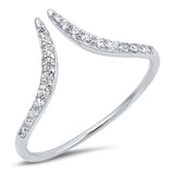 Sterling Silver Curve Edge Shaped Clear CZ RingAnd Face Height 9mm