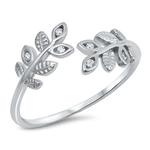 Load image into Gallery viewer, Sterling Silver Ferns Shaped Clear CZ RingAnd Face Height 9mm