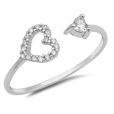 Sterling Silver Open Hearted Shaped With Clear CZ RingAnd Face Height 7mm