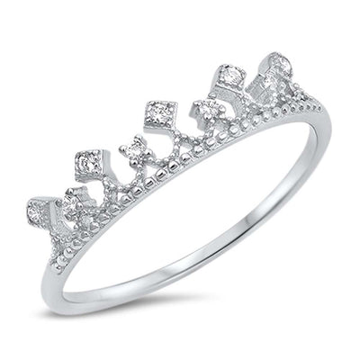 Sterling Silver Crown Shaped Clear CZ RingAnd Face Height 5mm