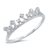 Sterling Silver Crown Shaped Clear CZ RingAnd Face Height 5mm