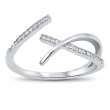 Load image into Gallery viewer, Sterling Silver Criss Cross Shaped Clear CZ RingAnd Face Height 10mm