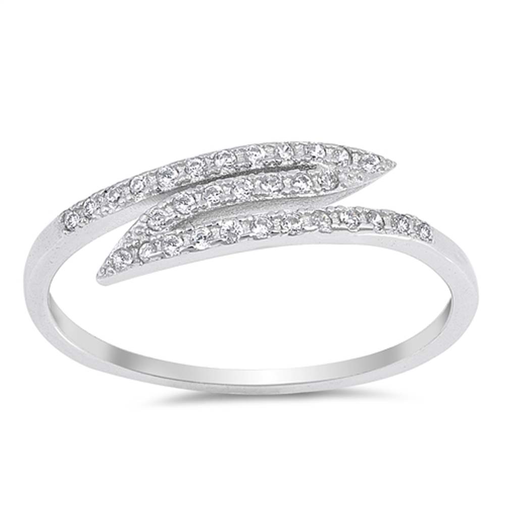 Sterling Silver Curve Wave Shaped Clear CZ RingAnd Face Height 5mm