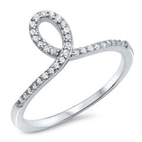 Sterling Silver Loop Shaped Clear CZ RingAnd Face Height 9mm