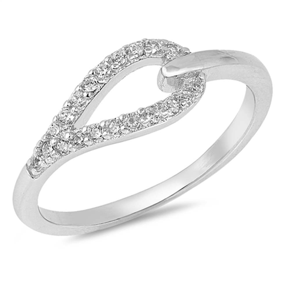 Sterling Silver Loop Lock Shaped Clear CZ RingAnd Face Height 6mm