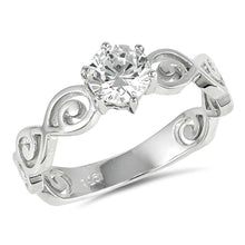 Load image into Gallery viewer, Sterling Silver Spiral Solitaire Shaped Clear CZ RingAnd Face Height 6mm