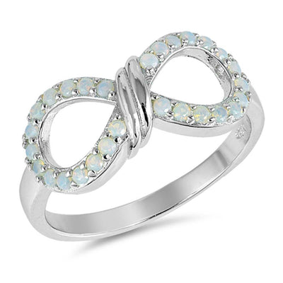 Sterling Silver Infinity Shape White Lab Opal RingsAnd Face Height 10mm