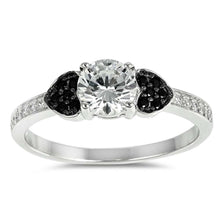 Load image into Gallery viewer, Sterling Silver Black Heart Shaped Clear CZ RingAnd Face Height 6mm