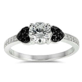 Sterling Silver Black Heart Shaped Clear CZ RingAnd Face Height 6mm