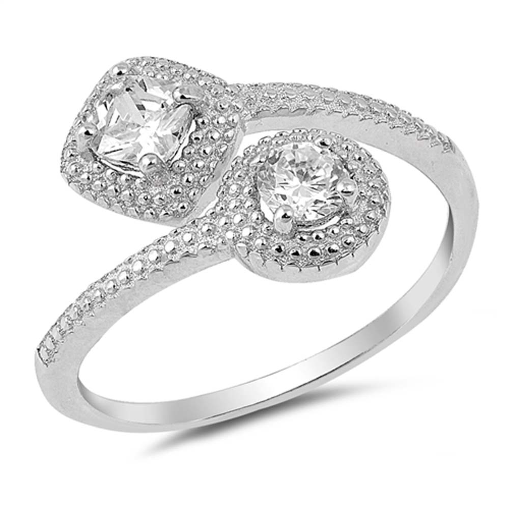 Sterling Silver Circle And Diamond Shaped Clear CZ RingAnd Face Height 13mm