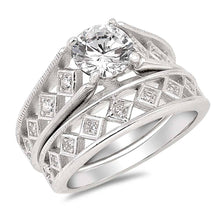 Load image into Gallery viewer, Sterling Silver Diamond Cut Shaped Clear CZ RingAnd Face Height 6mm