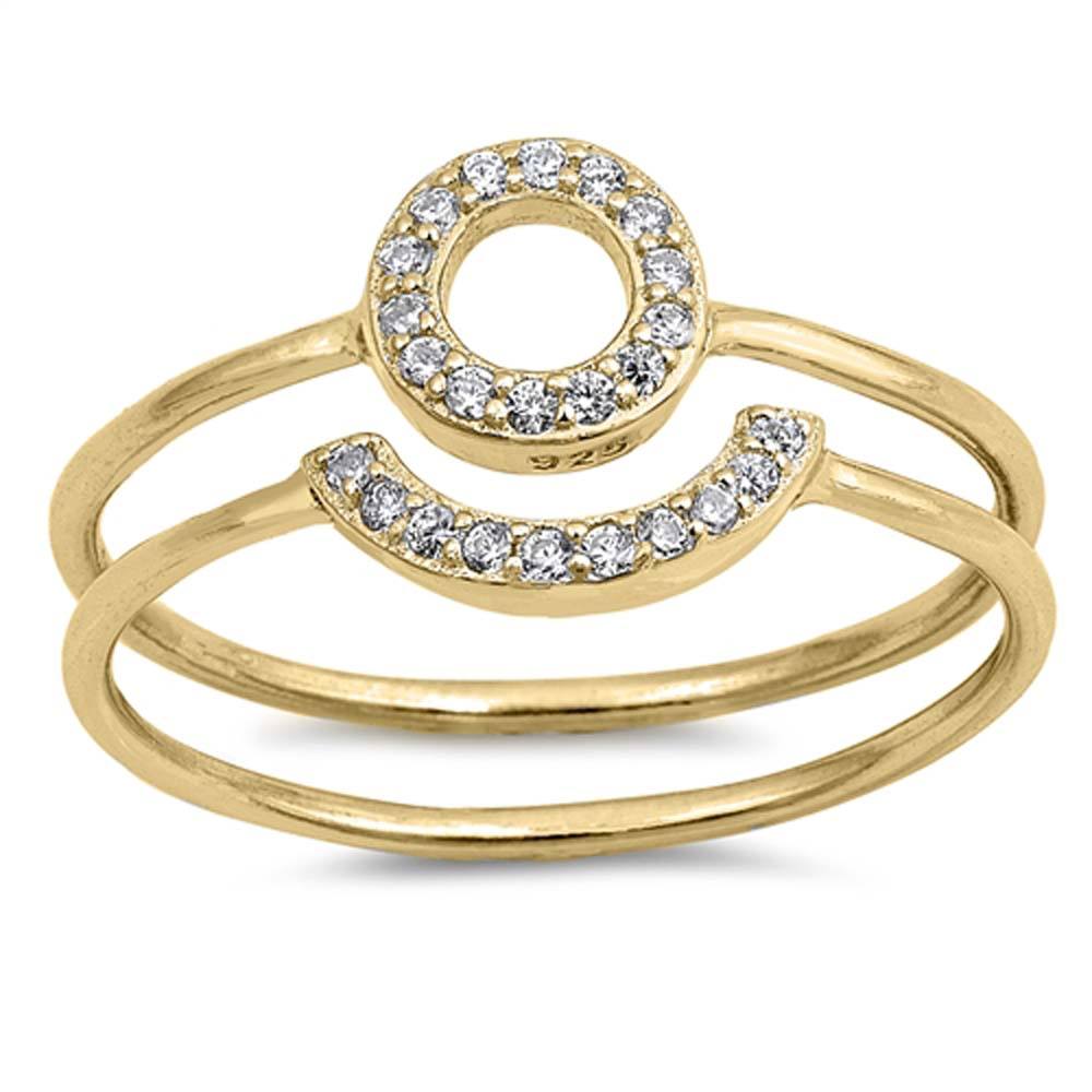 Sterling Silver Yellow Gold Plated Open Circle Set Shaped Clear CZ RingAnd Face Height 8mm