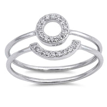 Load image into Gallery viewer, Sterling Silver Open Circle Set Shaped Clear CZ RingAnd Face Height 8mm