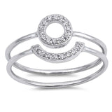 Sterling Silver Open Circle Set Shaped Clear CZ RingAnd Face Height 8mm