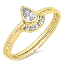 Load image into Gallery viewer, Sterling Silver Yellow Gold Plated Teardrop Set Shaped Clear CZ RingAnd Face Height 8mm