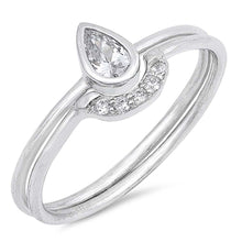 Load image into Gallery viewer, Sterling Silver Teardrop Set Shaped Clear CZ RingAnd Face Height 8mm