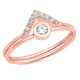 Sterling Silver Rose Gold Plated Solitaire V Set Shaped Clear CZ RingAnd Face Height 8mm