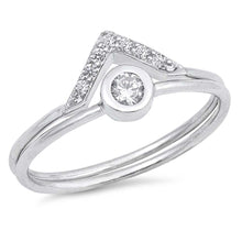 Load image into Gallery viewer, Sterling Silver Solitaire V Set Shaped Clear CZ RingAnd Face Height 8mm